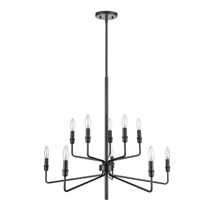 Atlas Lighting Saginaw 34in 10-Light Chandelier | Transitional Matte Black Metal | Dining Room & Great Room | 34 x 34 x 27 in | Model CL11323-BK