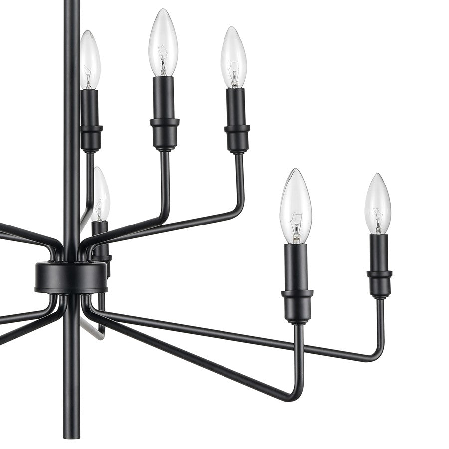 Atlas Lighting Saginaw 34in 10-Light Chandelier | Transitional Matte Black Metal | Dining Room & Great Room | 34 x 34 x 27 in | Model CL11323-BK