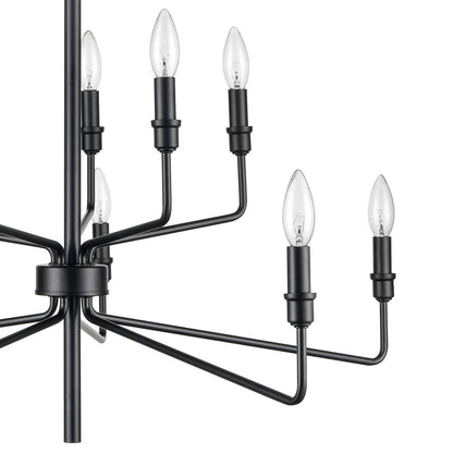 Atlas Lighting Saginaw 34in 10-Light Chandelier | Transitional Matte Black Metal | Dining Room & Great Room | 34 x 34 x 27 in | Model CL11323-BK