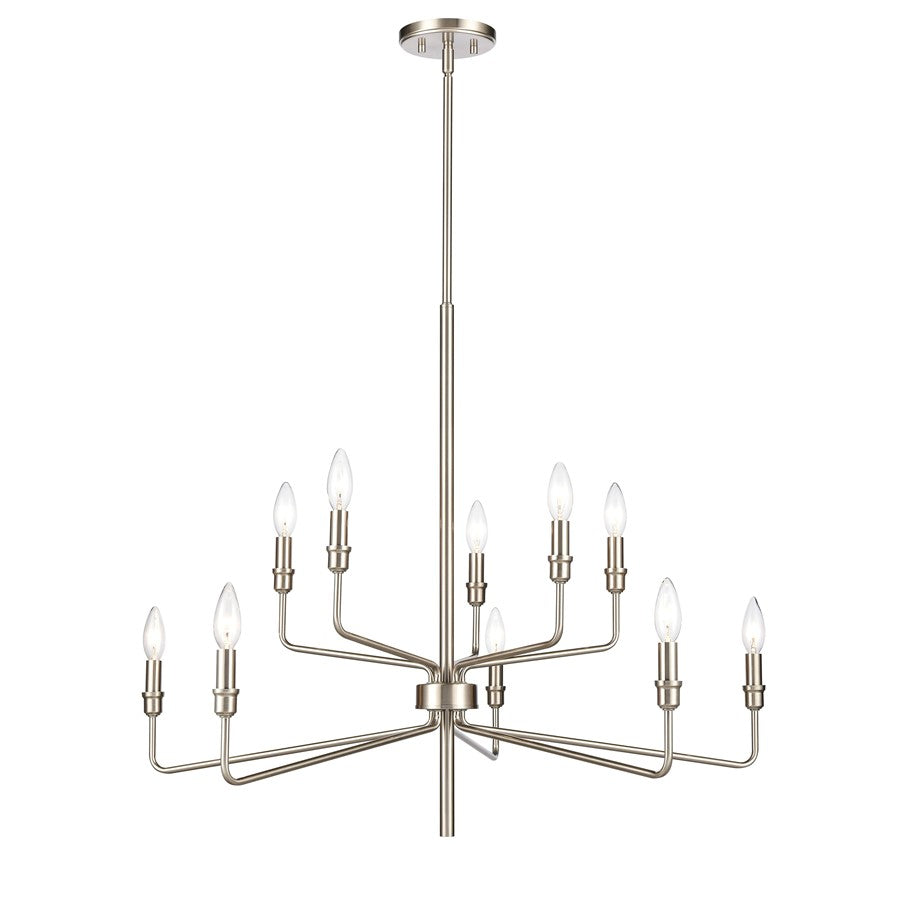 Atlas Lighting Saginaw 34in 10-Light Chandelier | Transitional Satin Nickel Metal | Dining Room & Foyer | 34 x 34 x 27 in | Model CL11323-NK