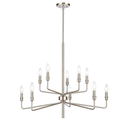 Atlas Lighting Saginaw 34in 10-Light Chandelier | Transitional Satin Nickel Metal | Dining Room & Foyer | 34 x 34 x 27 in | Model CL11323-NK