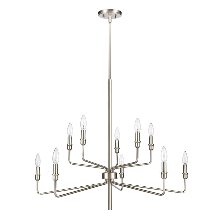 Atlas Lighting Saginaw 34in 10-Light Chandelier | Transitional Satin Nickel Metal | Dining Room & Foyer | 34 x 34 x 27 in | Model CL11323-NK