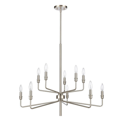 Atlas Lighting Saginaw 34in 10-Light Chandelier | Transitional Satin Nickel Metal | Dining Room & Foyer | 34 x 34 x 27 in | Model CL11323-NK