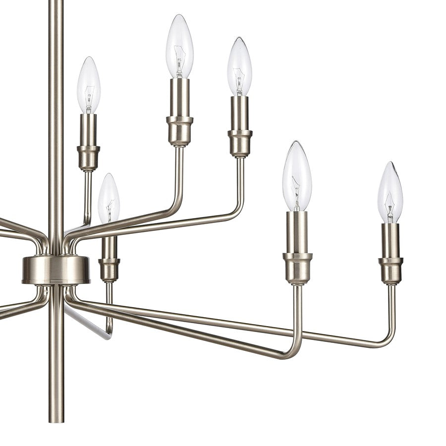 Atlas Lighting Saginaw 34in 10-Light Chandelier | Transitional Satin Nickel Metal | Dining Room & Foyer | 34 x 34 x 27 in | Model CL11323-NK
