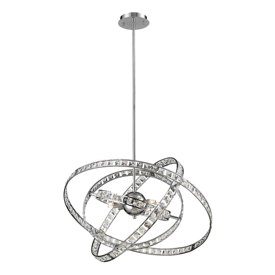 Atlas Lighting Saturn 24in 6-Light Chandelier | Modern Chrome and Clear Crystal | Dining Room & Living Room | 24 x 24 x 29 in | Model CL11324-CH