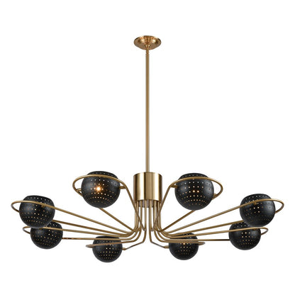Atlas Lighting Scarab 47in 8-Light Chandelier | Midcentury Satin Brass and Black Metal | Dining Room & Living Room | Model CL11325-BS