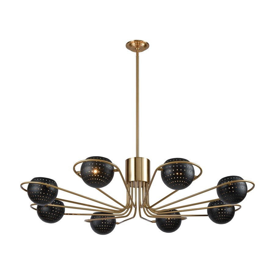 Atlas Lighting Scarab 47in 8-Light Chandelier | Midcentury Satin Brass and Black Metal | Dining Room & Living Room | Model CL11325-BS