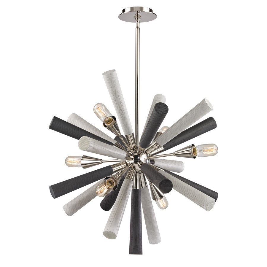 Atlas Lighting Solara 28in 6-Light Chandelier | Modern Polished Nickel and Graywash Wood | Dining Room & Living Room | Model CL11336-NK