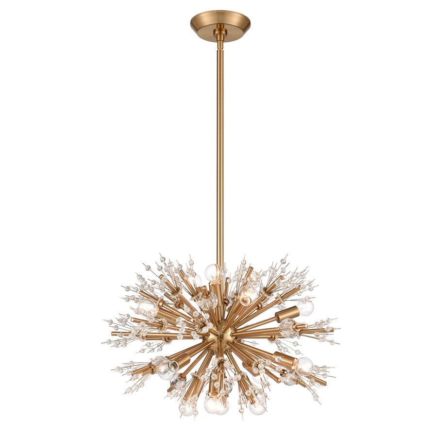 Atlas Lighting Starburst 20in 15-Light Chandelier | Modern Satin Brass and Clear Crystal | Dining Room & Foyer | 20 x 20 x 18 in | Model CL11343-GD