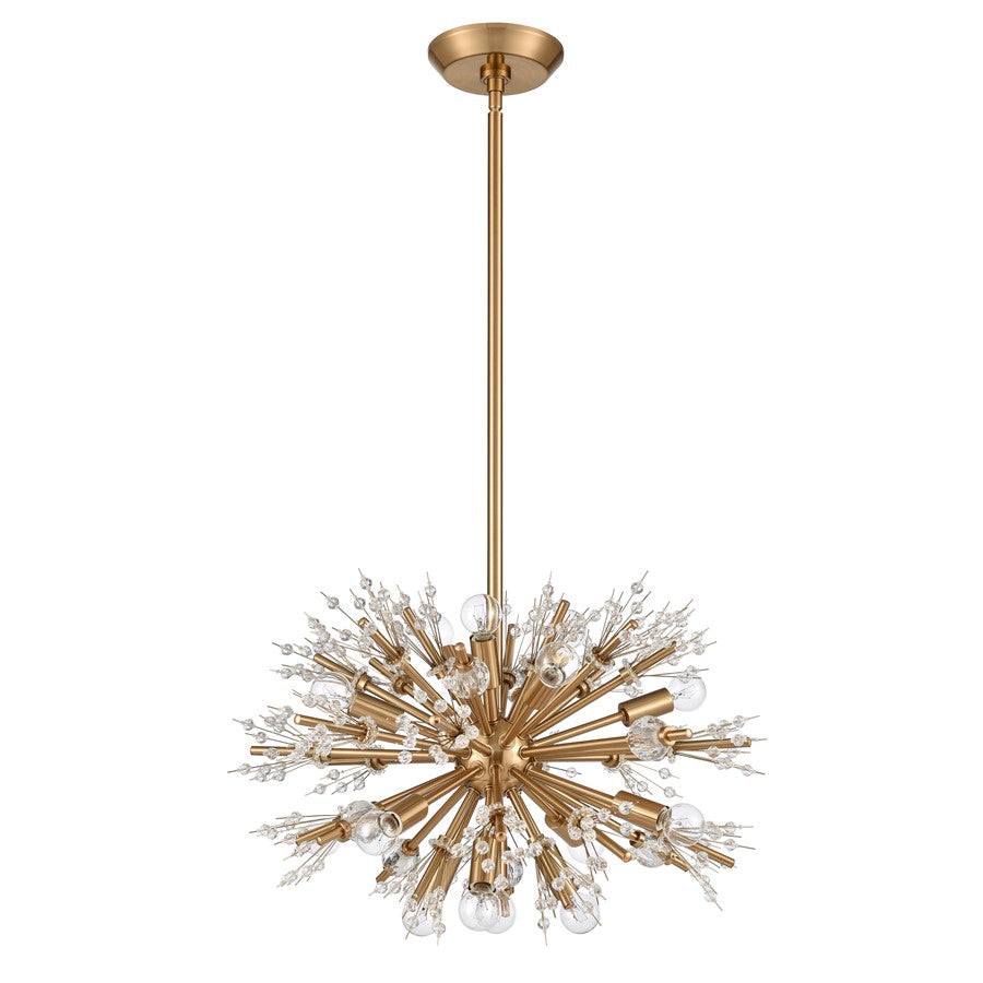 Atlas Lighting Starburst 20in 15-Light Chandelier | Modern Satin Brass and Clear Crystal | Dining Room & Foyer | 20 x 20 x 18 in | Model CL11343-GD