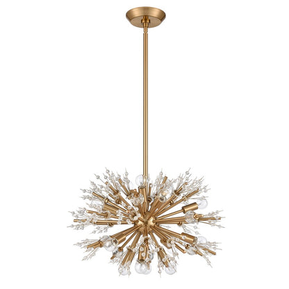 Atlas Lighting Starburst 20in 15-Light Chandelier | Modern Satin Brass and Clear Crystal | Dining Room & Foyer | 20 x 20 x 18 in | Model CL11343-GD