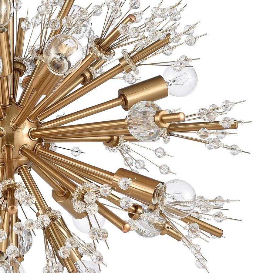 Atlas Lighting Starburst 20in 15-Light Chandelier | Modern Satin Brass and Clear Crystal | Dining Room & Foyer | 20 x 20 x 18 in | Model CL11343-GD