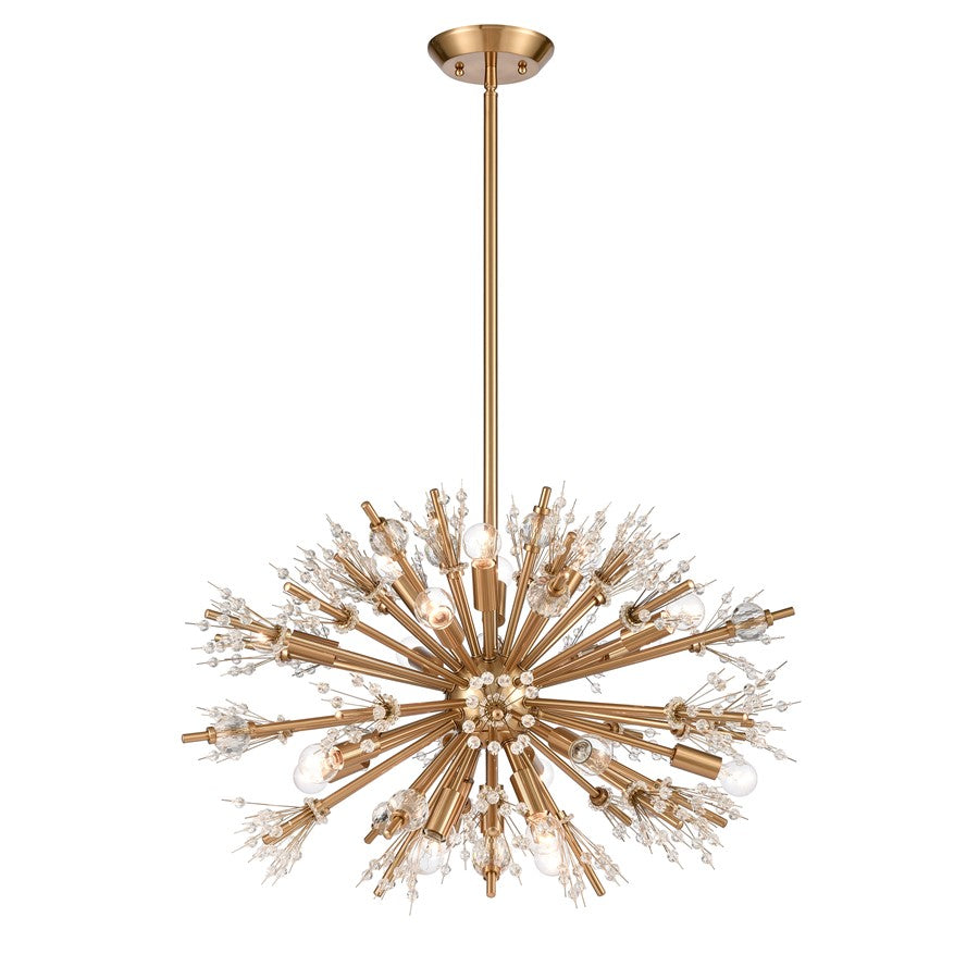 Atlas Lighting Starburst 26in 19-Light Chandelier | Modern Satin Brass and Clear Crystal | Dining Room & Entryway | 26 x 26 x 17 in | Model CL11344-GD
