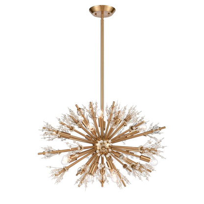 Atlas Lighting Starburst 26in 19-Light Chandelier | Modern Satin Brass and Clear Crystal | Dining Room & Entryway | 26 x 26 x 17 in | Model CL11344-GD