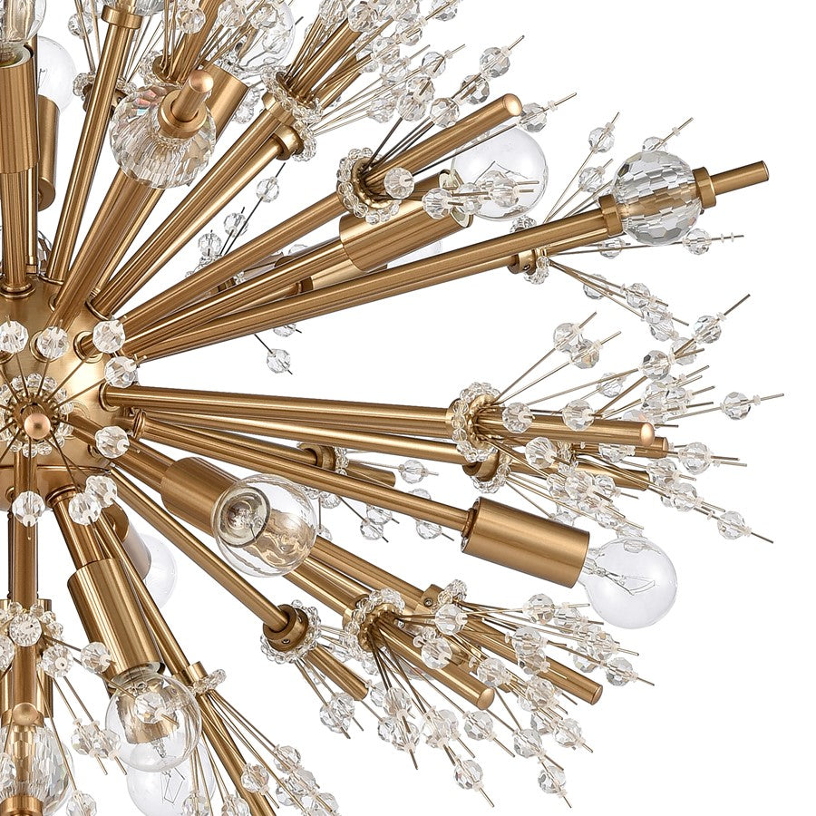 Atlas Lighting Starburst 26in 19-Light Chandelier | Modern Satin Brass and Clear Crystal | Dining Room & Entryway | 26 x 26 x 17 in | Model CL11344-GD