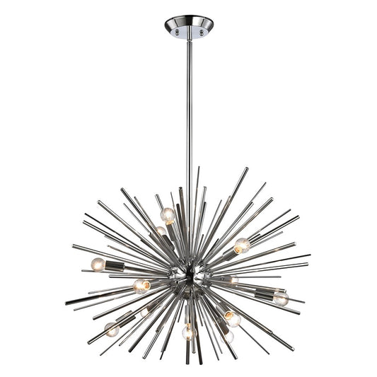 Atlas Lighting Starburst 27in 12-Light Chandelier | Modern Polished Chrome and Clear Crystal | Dining Room & Foyer | Model CL11345-CH