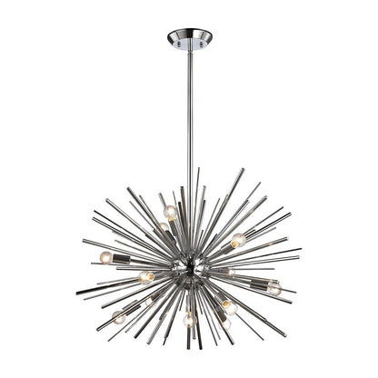 Atlas Lighting Starburst 27in 12-Light Chandelier | Modern Polished Chrome and Clear Crystal | Dining Room & Foyer | Model CL11345-CH