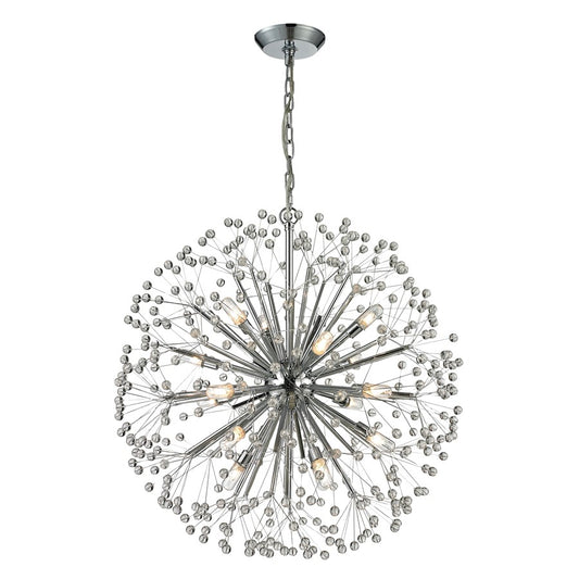 Atlas Lighting Starburst 27in 16-Light Chandelier | Modern Polished Chrome and Clear Crystal | Dining Room & Foyer | Model CL11346-CH