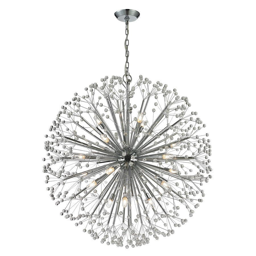 Atlas Lighting Starburst 36in 19-Light Chandelier | Modern Polished Chrome and Clear Crystal | Dining Room & Foyer | Model CL11347-CH