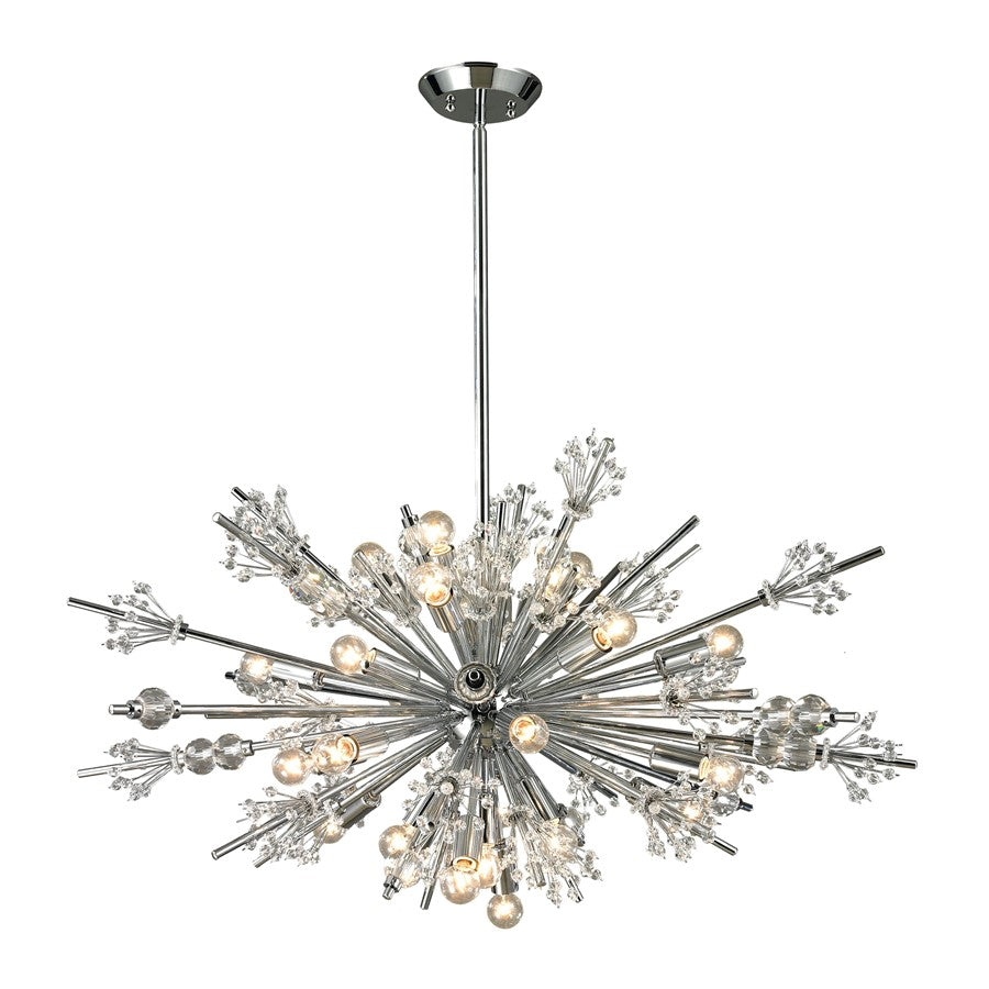 Atlas Lighting Starburst 36in 24-Light Chandelier | Modern Polished Chrome and Clear Crystal | Dining Room & Living Room | Model CL11348-CH