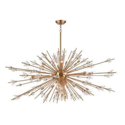 Atlas Lighting Starburst 72in 31-Light Chandelier | Modern Satin Brass and Clear Crystal | Dining Room & Foyer | 72 x 72 x 36 in | Model CL11350-BS