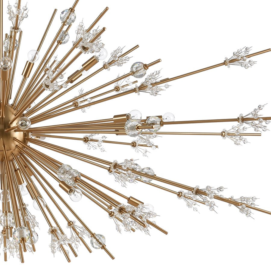 Atlas Lighting Starburst 72in 31-Light Chandelier | Modern Satin Brass and Clear Crystal | Dining Room & Foyer | 72 x 72 x 36 in | Model CL11350-BS
