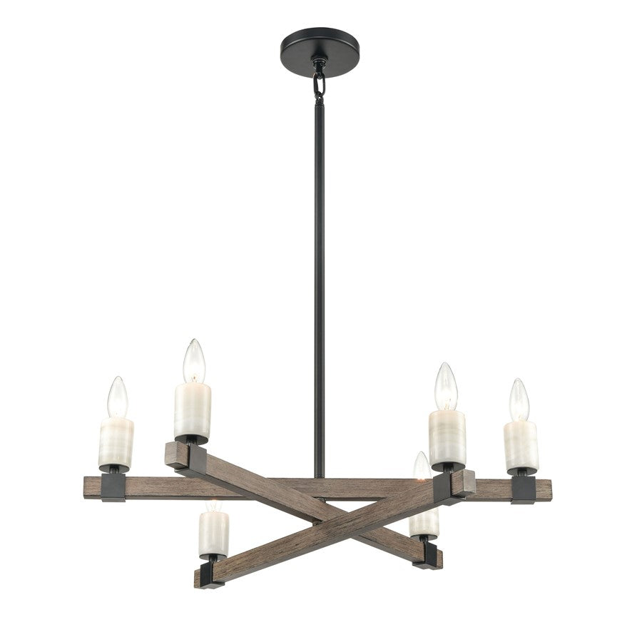 Atlas Lighting Stone Manor 27in 6-Light Chandelier | Transitional Matte Black and Aspen Metal | Dining Room & Kitchen Island | Model CL11351-BK