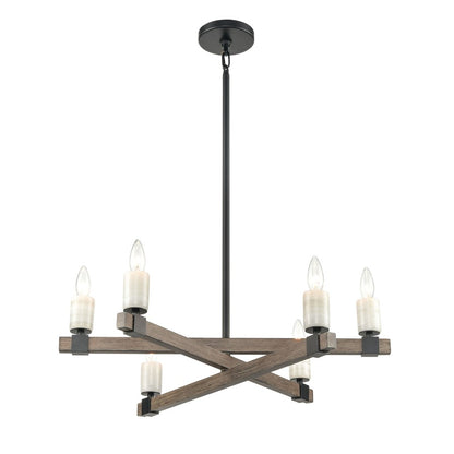 Atlas Lighting Stone Manor 27in 6-Light Chandelier | Transitional Matte Black and Aspen Metal | Dining Room & Kitchen Island | Model CL11351-BK