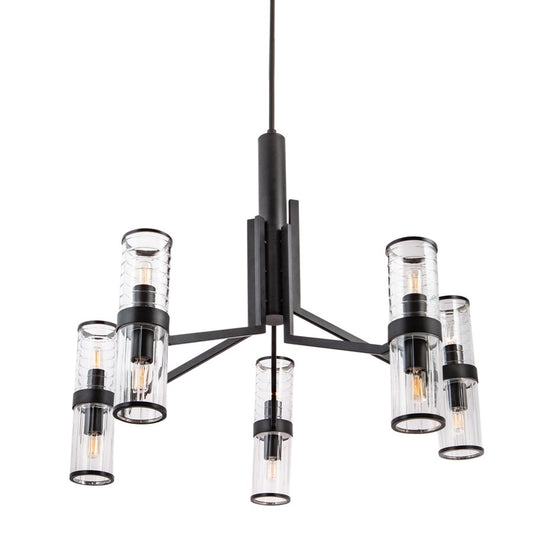 Atlas Lighting Stripe 31in 10-Light Chandelier | Modern Matte Black and Clear Glass | Dining Room & Kitchen Island | Model CL11352-BK