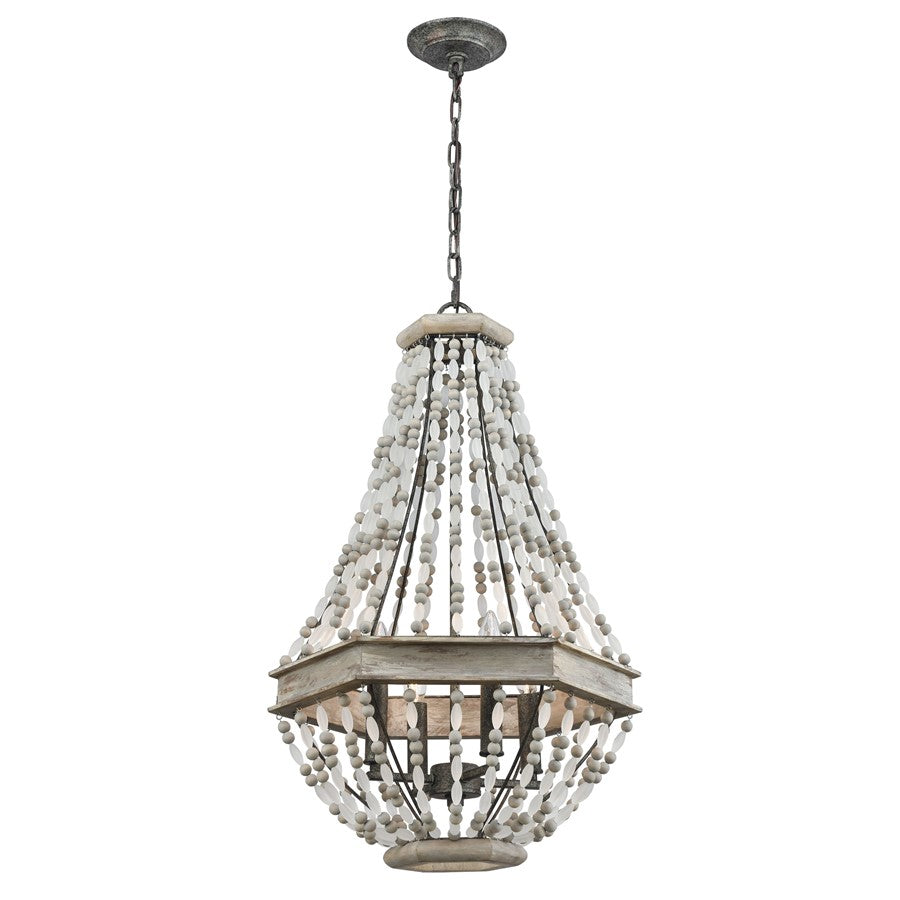 Atlas Lighting Summerton 18in 4-Light Chandelier | Coastal Graywash Wood and Frosted Glass | Dining Room & Living Room | Model CL11354-GY