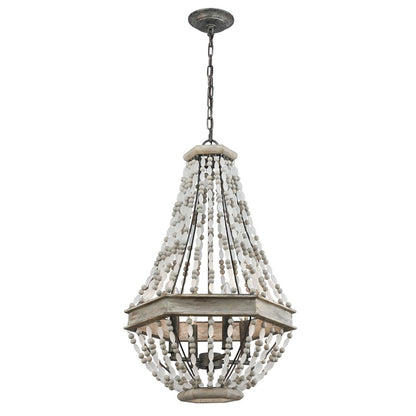 Atlas Lighting Summerton 18in 4-Light Chandelier | Coastal Graywash Wood and Frosted Glass | Dining Room & Living Room | Model CL11354-GY