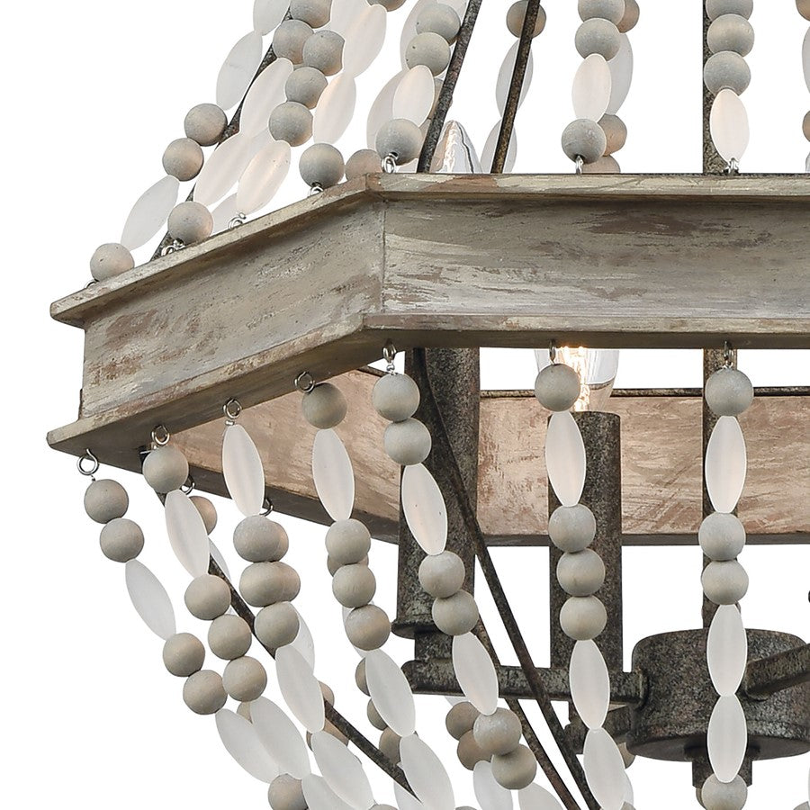 Atlas Lighting Summerton 18in 4-Light Chandelier | Coastal Graywash Wood and Frosted Glass | Dining Room & Living Room | Model CL11354-GY