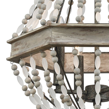 Atlas Lighting Summerton 18in 4-Light Chandelier | Coastal Graywash Wood and Frosted Glass | Dining Room & Living Room | Model CL11354-GY