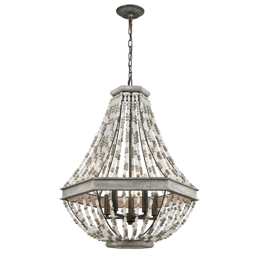 Atlas Lighting Summerton 24in 5-Light Chandelier | Coastal Graywash Wood and Frosted Glass | Dining Room & Living Room | Model CL11355-GY