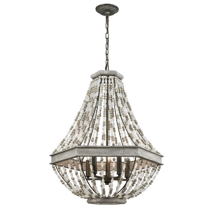 Atlas Lighting Summerton 24in 5-Light Chandelier | Coastal Graywash Wood and Frosted Glass | Dining Room & Living Room | Model CL11355-GY