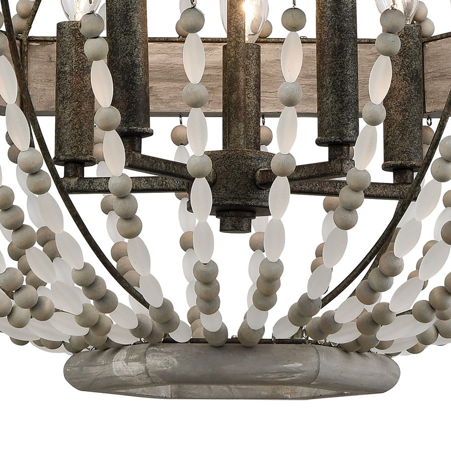 Atlas Lighting Summerton 24in 5-Light Chandelier | Coastal Graywash Wood and Frosted Glass | Dining Room & Living Room | Model CL11355-GY