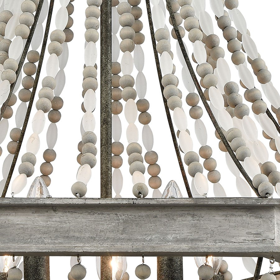 Atlas Lighting Summerton 24in 5-Light Chandelier | Coastal Graywash Wood and Frosted Glass | Dining Room & Living Room | Model CL11355-GY