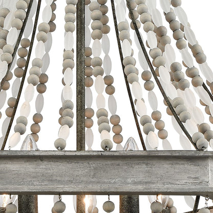 Atlas Lighting Summerton 24in 5-Light Chandelier | Coastal Graywash Wood and Frosted Glass | Dining Room & Living Room | Model CL11355-GY