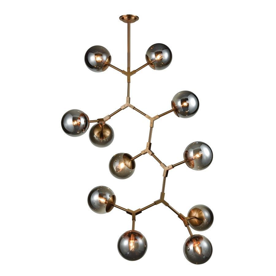 Atlas Lighting Synapse 35in 11-Light Chandelier | Modern Aged Brass and Smoked Glass | Dining Room & Living Room | 35 x 32 x 58 in | Model CL11356-BS