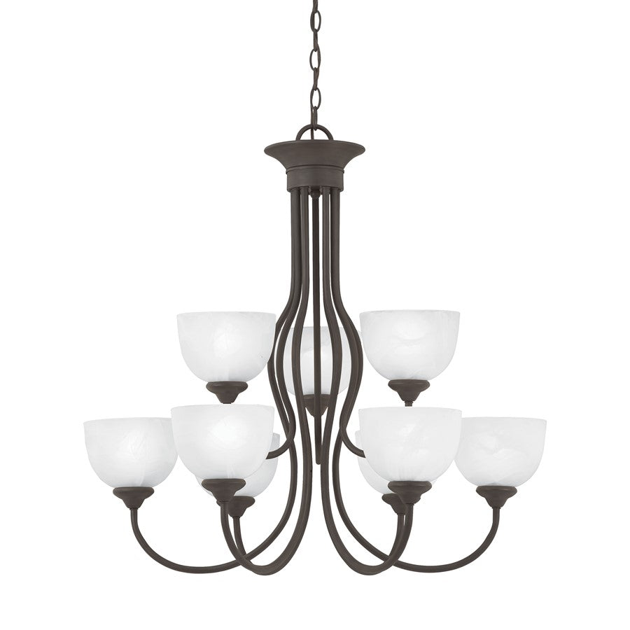 Atlas Lighting Tahoe 30in 9-Light Chandelier | Traditional Painted Bronze and White Frosted Glass | Dining Room & Living Room | Model CL11359-BZ
