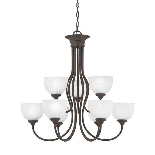 Atlas Lighting Tahoe 30in 9-Light Chandelier | Traditional Painted Bronze and White Frosted Glass | Dining Room & Living Room | Model CL11359-BZ