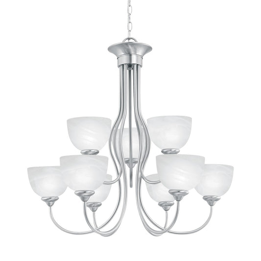 Atlas Lighting Tahoe 30in 9-Light Chandelier | Traditional Brushed Nickel and White Frosted Glass | Dining Room & Living Room | Model CL11359-SV