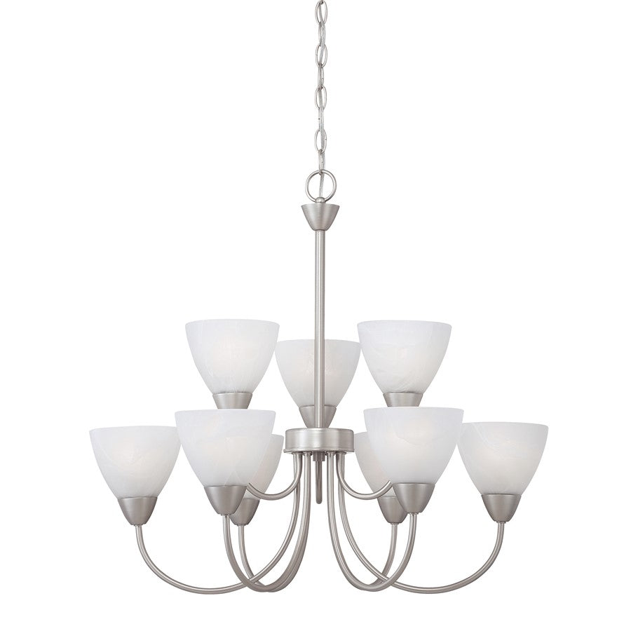 Atlas Lighting Tia 26in 9-Light Chandelier | Traditional Matte Nickel and White Frosted Glass | Kitchen & Dining Room | Model CL11362-NK
