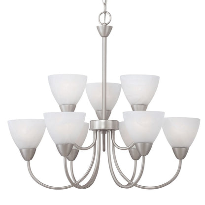 Atlas Lighting Tia 26in 9-Light Chandelier | Traditional Matte Nickel and White Frosted Glass | Kitchen & Dining Room | Model CL11362-NK