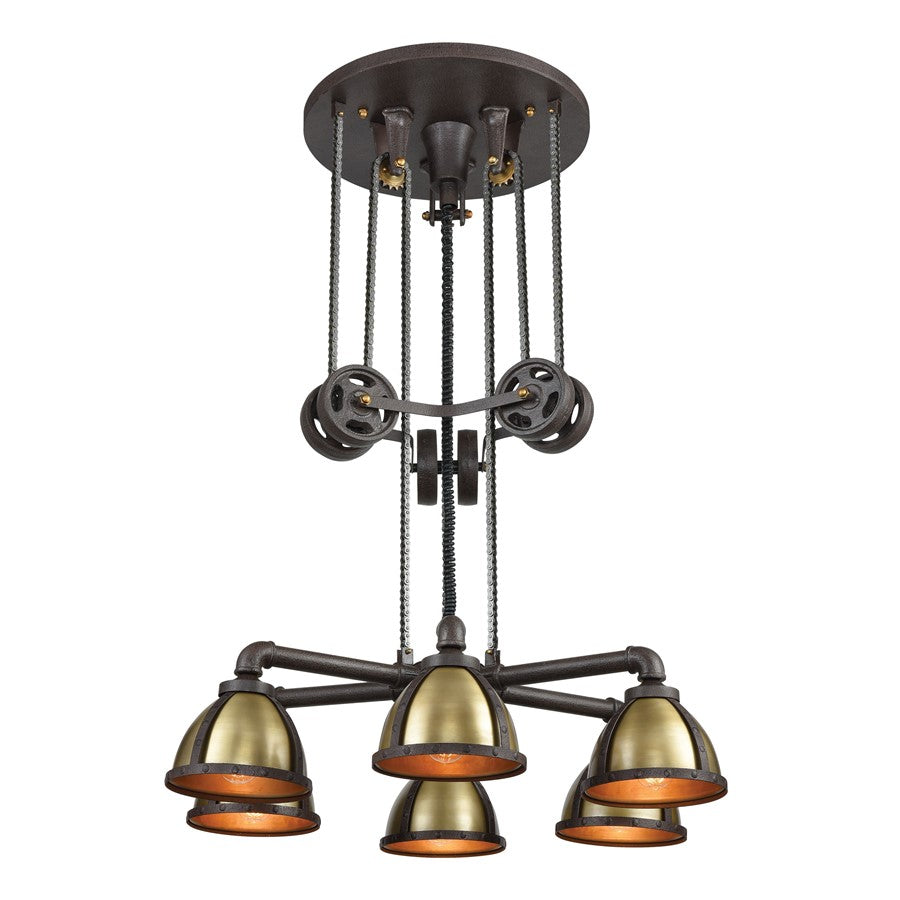 Atlas Lighting Torque 36in 6-Light Chandelier | Industrial Vintage Bronze and Satin Brass | Kitchen & Dining Room | 36 x 36 x 78 in | Model CL11363-BZ