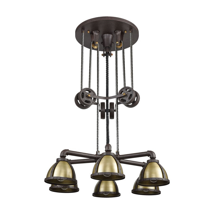 Atlas Lighting Torque 36in 6-Light Chandelier | Industrial Vintage Bronze and Satin Brass | Kitchen & Dining Room | 36 x 36 x 78 in | Model CL11363-BZ
