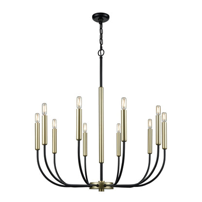 Atlas Lighting Transatlantique 34in 10-Light Chandelier | Traditional Black and Gold Metal | Living Room & Dining Room | Model CL11364-BK