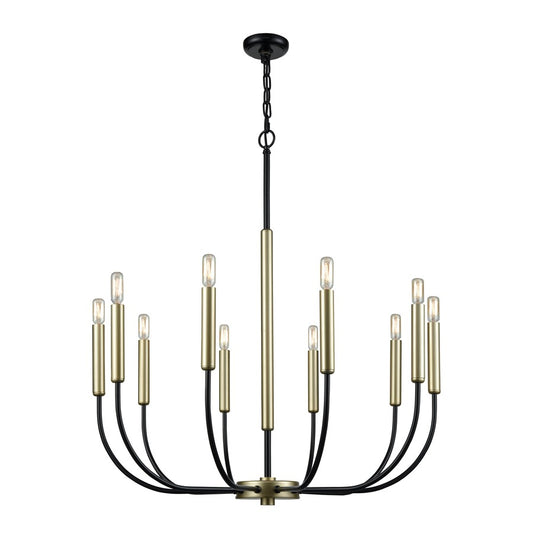 Atlas Lighting Transatlantique 34in 10-Light Chandelier | Traditional Black and Gold Metal | Living Room & Dining Room | Model CL11364-BK