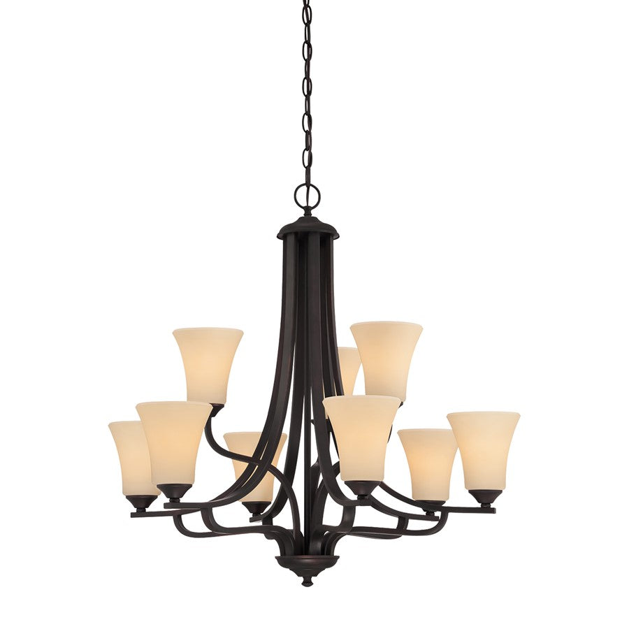Atlas Lighting Treme 34in 9-Light Chandelier | Traditional Espresso and Beige Glass | Dining Room & Living Room | 34 x 34 x 34 in | Model CL11369-BN