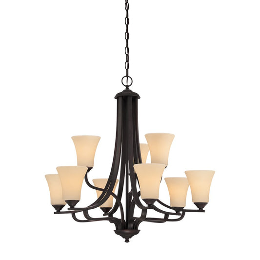 Atlas Lighting Treme 34in 9-Light Chandelier | Traditional Espresso and Beige Glass | Dining Room & Living Room | 34 x 34 x 34 in | Model CL11369-BN
